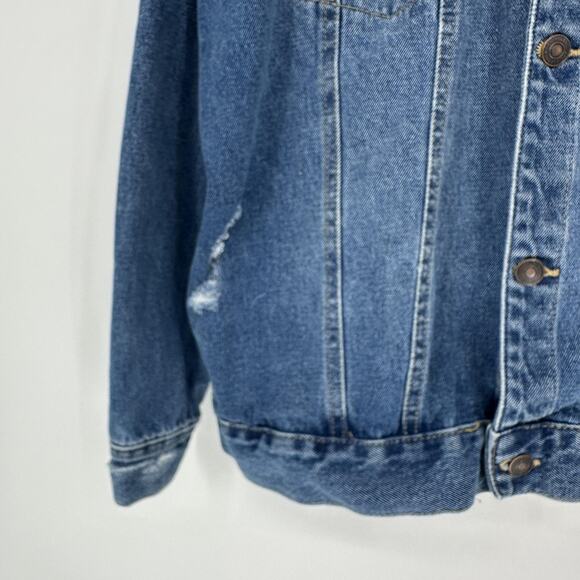Roebuck & Co Jacket Mens XL Distressed Denim Jean Trucker Button Up Vintage y2K - Picture 8 of 12